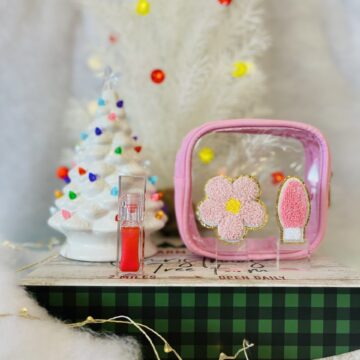 Holiday Baby Pink Makeup Bag with Patch + Lip Oil Plumper