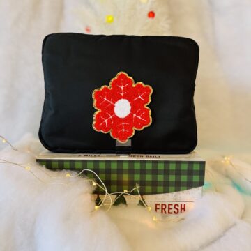 Large Makeup Bag with Holiday Patch and Flat Pouch