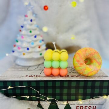 Holiday Lavender Neon Bubble Candle with Donut Soap