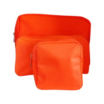 3 pc Sun-Kisses Makeup Bag Set: Neon Orange