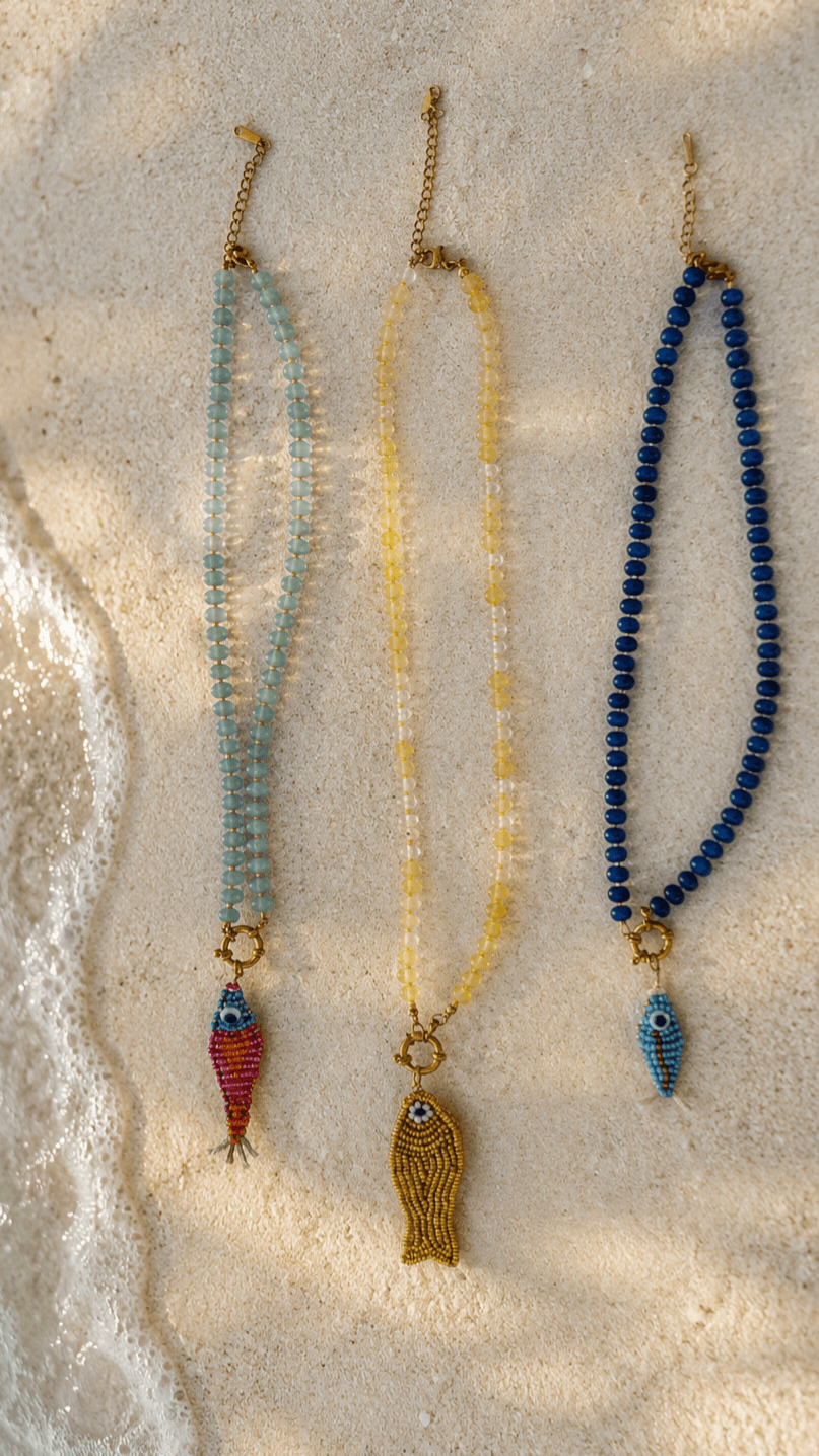 9 16 Fish And Stone Bead Necklace