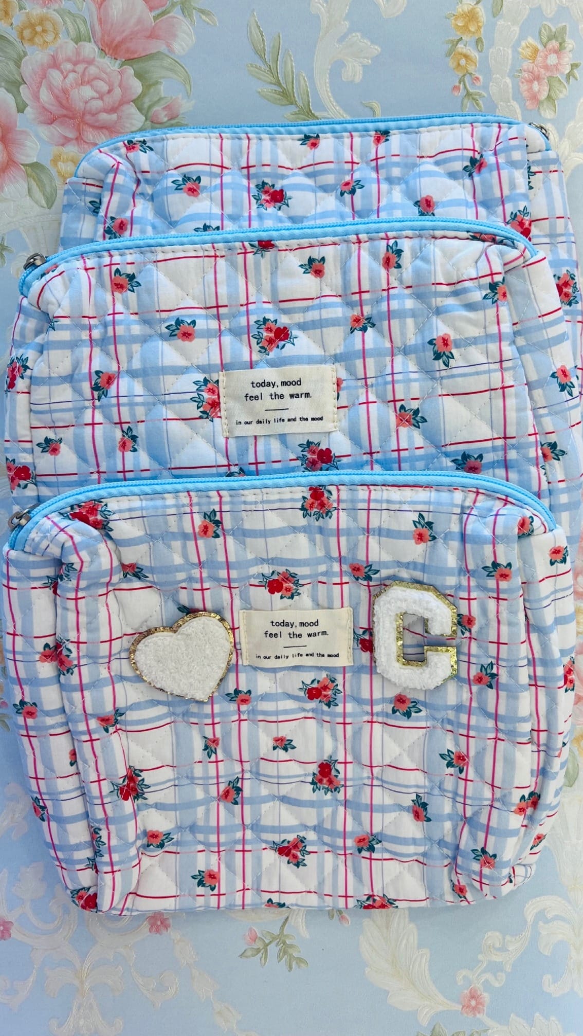 Red Rose On Blue Cotton