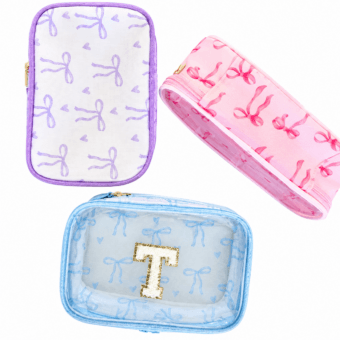 A La Carte: Personalized Clear Coquette Nylon Cosmetic Bag w/Bow Zipper 