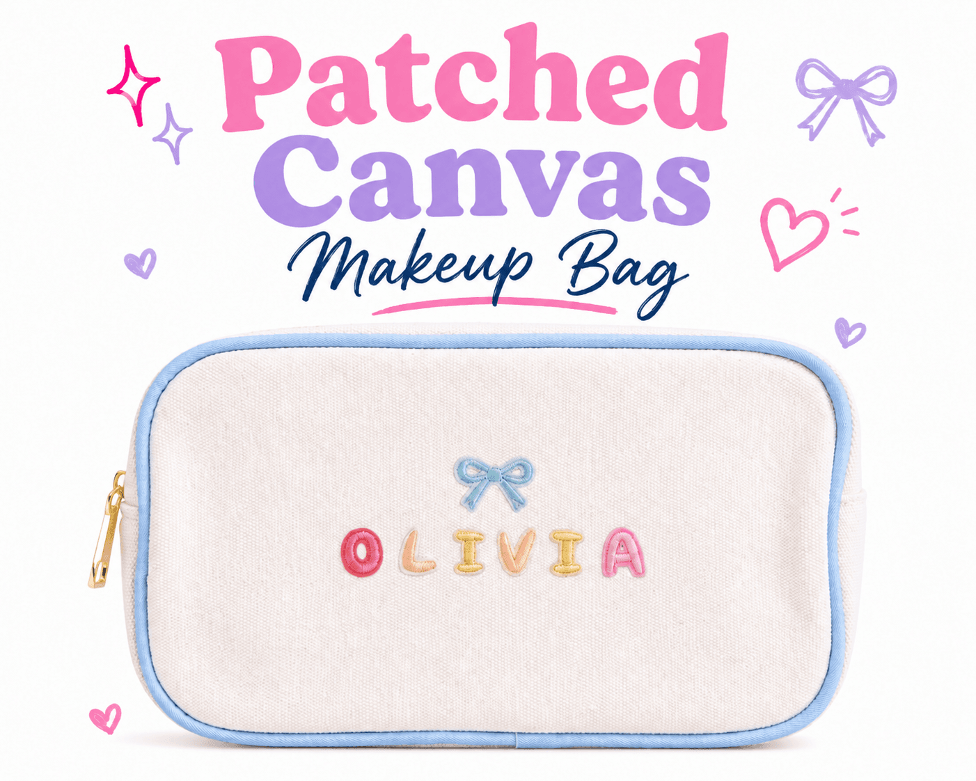 5 4 Patched Canvas Makeup Bag Med